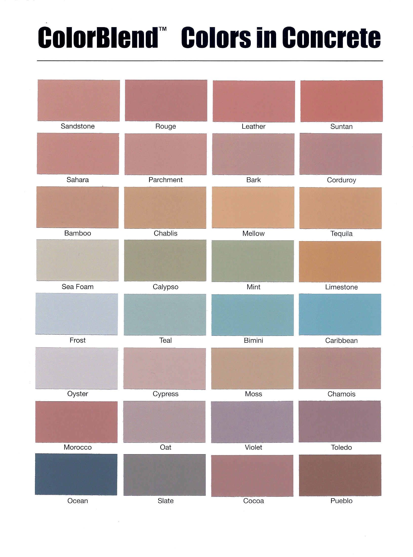 Color Charts for Integral and Standard Cement Colors